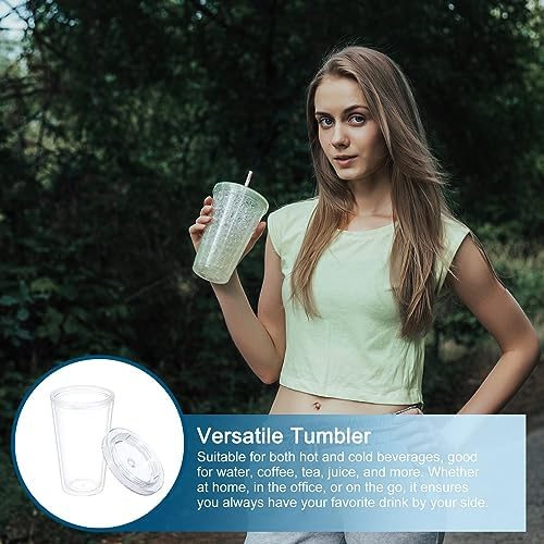 uxcell Acrylic Tumbler with Lid and Straw, 16 Oz Reusable Double Wall Cups for Ice Coffee, Clear Travel Tumblers for Birthdays Gifts, Customization (Grey) - Image 5