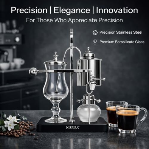 Nispira Belgian Balance Syphon Vacuum Coffee Maker, 500 ml Vintage Gravity Brewing System, Silver Finish, Manual Tabletop Coffee Brewer - Image 3