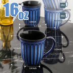 HASENSE 16oz Ceramic Coffee Mugs Set of 4, Vertical Stripe Mugs with Handle - Image 2