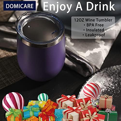 DOMICARE Stainless Steel Wine Tumbler Bulk with Lid, Personalized Insulated Tumblers Set, 12oz Travel Coffee Cups Pack of 8, Purple - Image 6