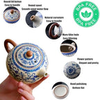 Floral Tea Pot & Tea Cup Set, Blue and White Porcelain, 7.5 oz - Image 6