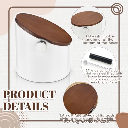 Reallnaive 5.3in Espresso Knock Box with Lid, White, Round - Image 4