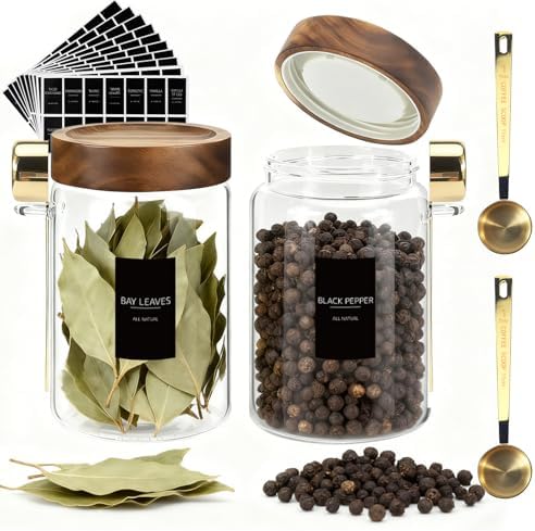 30oz/900ml Airtight Glass Storage Jar with Lids Spoons Labels Set of 2,Coffee Ground Canister Sugar Container for Coffee Beans Sugar Candy Spice Seasoning Tea(900ml/30oz-2Pack) - Image 5