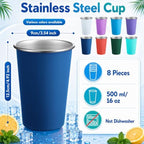 Mimorou 8 Pack 16 oz Stainless Steel Cups Metal Cup, Classic Color - Image 2