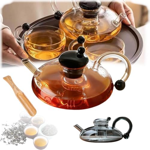 Premium Heatable Glass Teapot Set with Electric Ceramic Stove Infuser for Loose Leaf Tea(Clear,Rat-tailed Pot 1) by Unknown