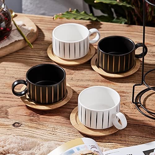 LUKA Porcelain Espresso Cup with Saucer and Metal Stand, 6 Ounce Stackable Ceramic Demitasse Espresso Mugs Cappuccino Cups Set for Latte,Coffee,Cafe Mocha,Tea(Set of 4) - Image 6