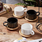 LUKA Porcelain Espresso Cup with Saucer and Metal Stand, 6 Ounce Stackable Ceramic Demitasse Espresso Mugs Cappuccino Cups Set for Latte,Coffee,Cafe Mocha,Tea(Set of 4) - Image 6