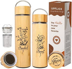Bamboo Water Tumbler Personalize Travel Mug Custom Engraved Tea Tumbler with Infuser Wooden Bottle Birthday Gift Flower for Tea Lover, Mom, Women Tea Infuser (BB004-17oz, 17 oz) by UPFLICK