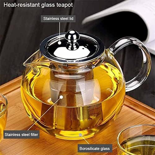 Teapot Clear Borosilicate Glass Teapot with Removable 304 Stainless Steel Filter Loose Leaf Teapot Kettle Tea Pots Coffee Pot, 650ML (OneColor 950ML) - Image 5