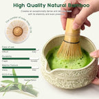 Matcha Whisk Set, 9 Pcs Matcha Set Kit for Ceremony Includes Ceramic Matcha Bowl, Holder, Bamboo Whisk & Scoop, Measuring Spoon, Scoop Rest, Sifter, Tea Towel, Handbook - Ideal Gift for All Ages - Image 4