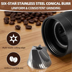 Manual Coffee Grinder with External Adjustment, Six-Star Stainless Steel Conical Burr, Adjustable Hand Grinder for Espresso, Pour Over, French Press,Black - Image 2