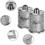 Crystal Salt and Pepper Shakers Set with Tray,Sparkly Crystal Crushed Diamond House Decor for Kitchen,Bling Salt Pepper Jar Container Pot for Countertop,saleros para cocina elegantes,Silver - Image 3