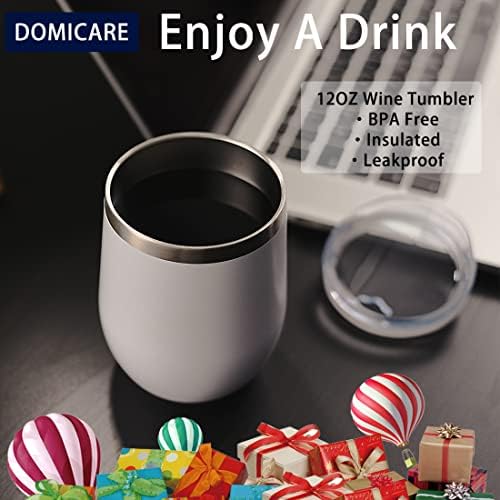 DOMICARE Stainless Steel Wine Tumbler Bulk with Lid, Personalized White Insulated Tumblers Set, 12oz Travel Coffee Cups Pack of 4 - Image 6