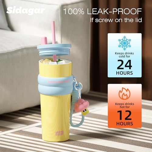 SDGA+ 24 oz Stainless Steel Tumbler with Lid and Straw, Insulated Water Bottle Leak Proof for Hot and Cold, Portable Travel Coffee Mug, Reusable Coffee Cup for Women, Yellow - Image 5