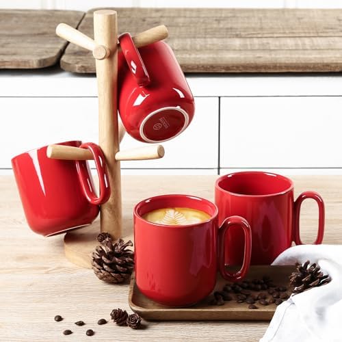 vicrays Ceramic Coffee Mug Set - 18 Ounce Large Stoneware Mug for Men Women - Unique Glazed Porcelain Mugs with Handle for Coffee Latte Tea Milk Cocoa - Set of 4 (Red) - Image 2