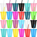 24 Pcs Plastic Tumblers with Lids and Straws, Reusable Cups with Lids Plastic Colorful Cups for Party Birthday, Iced Coffee Cup Travel Mug Cold Drink Tumblers Bulk (16 oz, Multi Colors) by LEIFEOSH