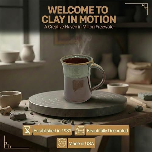 Clay in Motion Handmade Ceramic Mug 24 oz, Large Coffee Mug, Hand Painted Stoneware, Dishwasher Microwave & Oven Safe, Lead-Free, Made in USA Since 1981 (Mocha) - Image 5