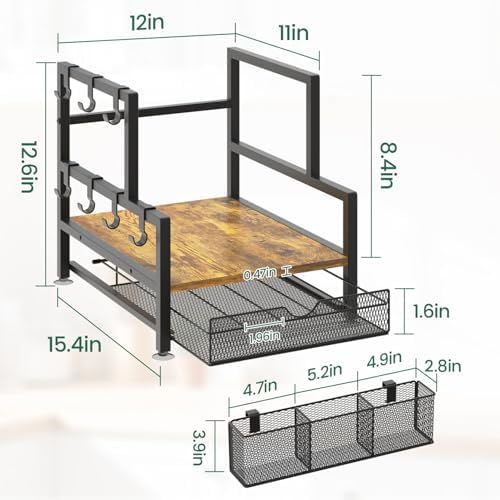 EsLuker.ly Coffee Bar Station Organizer with K Cup Drawer, 7 Mug Hooks - Image 3