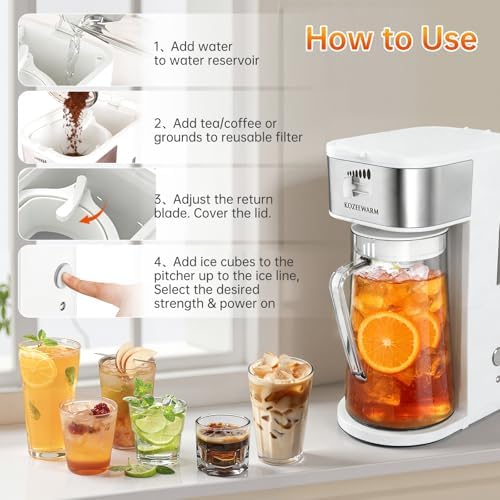Iced Coffee Tea Maker With Reusable Filter Basket 3 QT Pitcher Iced Tea And Coffee Machine, Tea Makers For Iced Tea, Lattes, Lemonade And Flavored Water (3QT 2) - Image 5