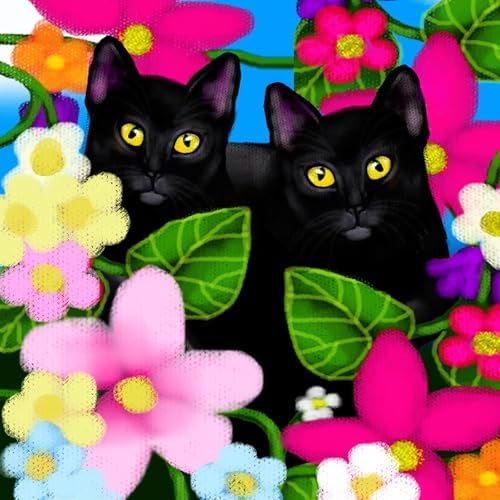 CafePress BLACK CATS GARDEN FLOWERS Tumbled Stone - Set of 4 Coasters Set of 4 w/holder - Image 2