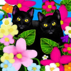 CafePress BLACK CATS GARDEN FLOWERS Tumbled Stone - Set of 4 Coasters Set of 4 w/holder - Image 2
