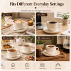 White Ceramic Coffee Cups Set of 4 with Saucers and Spoons - Image 5