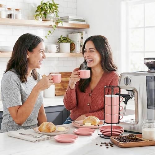 8 OZ Porcelain Stackable Cappuccino Cups and Metal Stand Set of 4 - Image 2