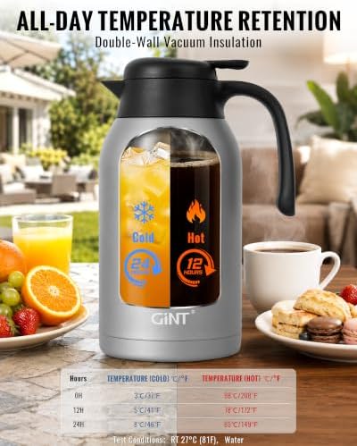 GiNT 74oz Thermal Coffee Carafe, Insulated Carafe for Hot Liquids(Grey) - Image 2