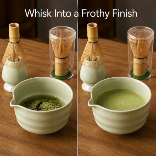Ceramic Matcha Bowl Set with Bamboo Whisk and Holder for Japanese Tea - Image 3
