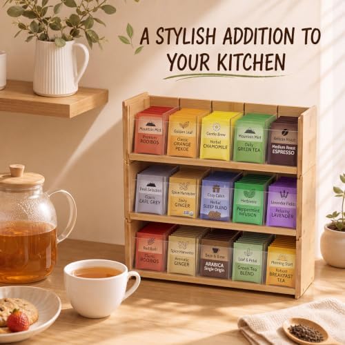 Marsui 2 Sets 3 Layer Stackable Bamboo Tea Bag Organizer Storage Holder and Display Rack for Tea Bag, Teabag Station Stand for Countertop, Kitchen Cabinet Pantry Office - Image 6