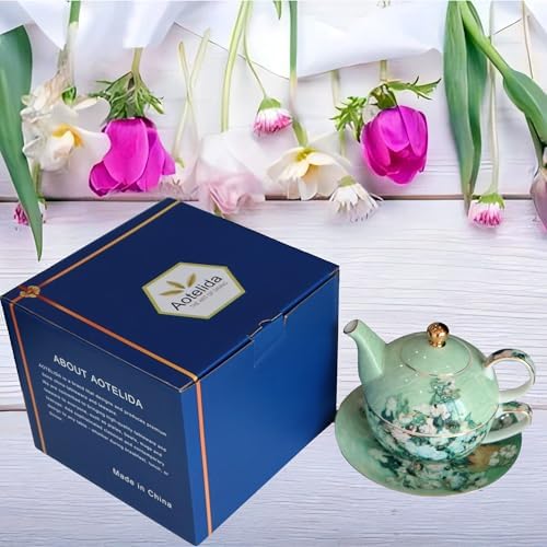 Porcelain 13 OZ Tea for One Teapot and Cup Set Vintage Floral Ceramic Tea Set European Style Tea pot and Saucer Set (White Roses) - Image 7