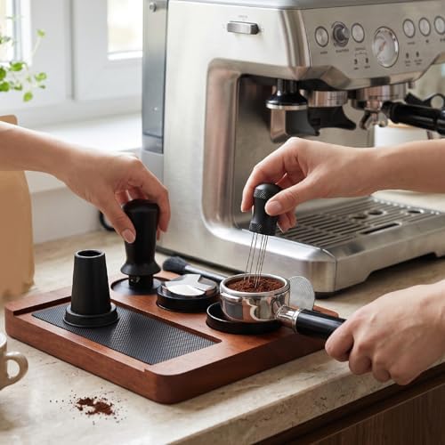 Asixxsix Coffee Tamper Set, 7PCS Espresso Accessories Kit with Wood Espresso Tamping Station, Distributor, Dosing Funnel, PuckScreen, Brush, 51mm Tamper Tools - Image 2