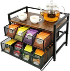Double Drawer Tea Bag Organizer, 16-Compartment Wooden Tea Box by Unknown