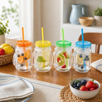 Plastic Mason Jars with Handles, Lids and Straws | 20 oz Double Insulated Tumbler with Straw | 4 Pack Set of 4 | Wide Mouth Mason Jar Mugs | Cups for Kids and Adults… - Image 2