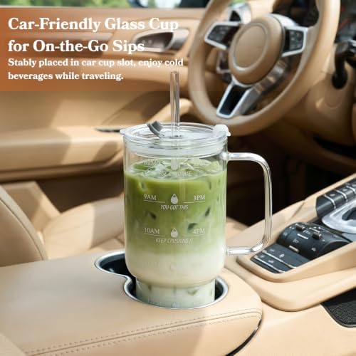 40 oz Glass Tumbler with Lid and Straw, Glasses Tumbler with Time Marker, Silicone Boot, Spill-proof Drinking Glasses for Cocktail, Juice, Smoothies, Set of 2 - Image 4
