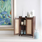 Ikee Design Wood Storage Cabinet with Rattan Doors, with Removable Shelves - Image 2