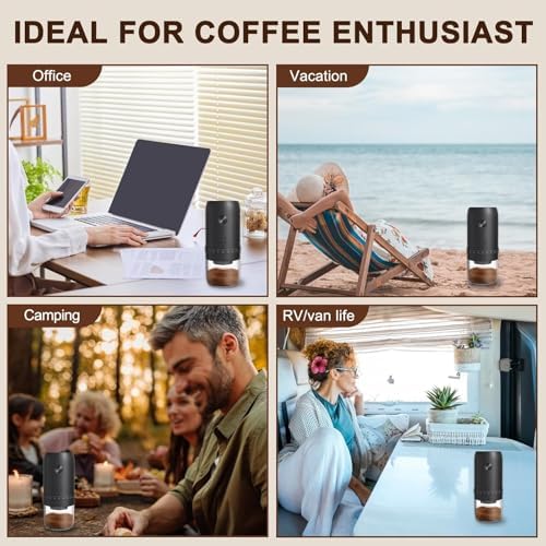 Portable Electric Burr Coffee Grinder with 40 Adjustable Settings & 35g Capacity, 1800mAh Rechargeable Coffee Bean Grinder with Conical Ceramic Burr, for Travel (BLACK-1) - Image 7