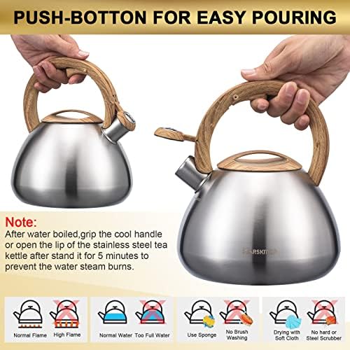 MARSKITOP Whistling Tea Kettle Stovetop, 2.6 Quart Stainless Steel, Silver - Image 5