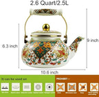 Enamel Tea Kettle 2.5L Vintage Gold Floral Stovetop Teapot Non-Whistling - Image 2
