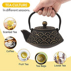 VUDECO 30oz Gold Black Japanese Cast Iron Teapot Kettle Set Loose Leaf Tea Pot For Loose Tea Cast Iron Kettle with Tea Infuser Japanese Tea Set Cast Iron Tea Kettle Japanese Tea Pot Wood Stove - Image 6