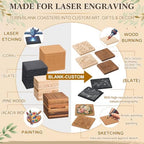 Ferrochef 150 Pcs Wooden Coasters for Craft Unfinished Coasters Bulk 4 Inch Square Coaster Include Acacia Slate Cork Pine for DIY Stained Painting Crafts Wood Laser Engraving Home Favors - Image 6