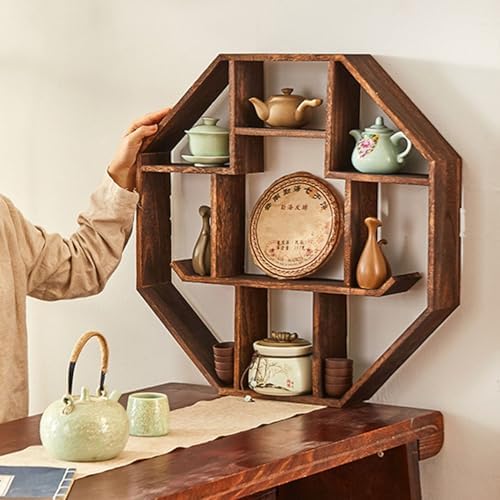 Oriental Tea Cup Holder Stand, Coffee Cup Floating Decorative Shelves, Mug Display Rack for Teahouse, Multi-Cube Curio Cabinet Organizer(Brown,Small) by Unknown