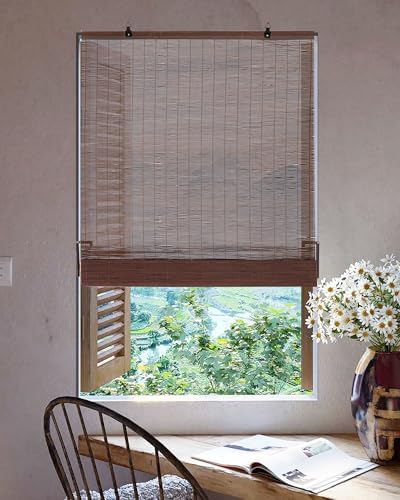 30" W x 72" H Cordless Bamboo Roller Shades for Interior, Coffee by Chryeiiu