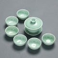 Chinese celadon exquisite ceramic tea set kettle tea cup plastic tray porcelain tea set travel tea set best gifts-D (K) by Unknown
