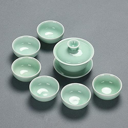 Chinese celadon exquisite ceramic tea set kettle tea cup plastic tray porcelain tea set travel tea set best gifts-D (K) by Unknown