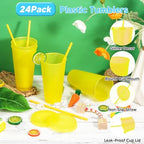 24 Pack Plastic Tumblers with Lids and Straws, Reusable Colorful Cups for Parties, Birthdays, Iced Coffee, Travel, Cold Drink Bulk Tumblers (24 oz, Yellow) - Image 3