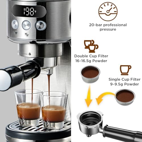 Neretva 20 Bar Espresso Machine with Milk Frothing Steam Wand & Milk Frothing Pitcher Jug Cup 350ML - Image 6