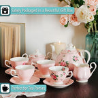BTaT- Floral Tea Sets for Adults, 13 pcs, Service for 4, Pot (38 oz) & Cups (8 oz) with Saucers, Pastel Pink Floral Design with Gift Box, Porcelain Tea Set for Adult, Dishwasher Safe - Image 6