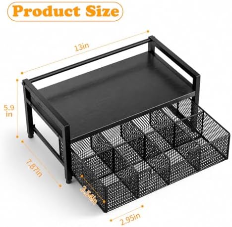 Tea Bag Organizer, Tea Bag Holder with Drawer, Wood and Metal Tea Organizers and Storage Chest for Countertop Kitchen, Office, Black - Image 7