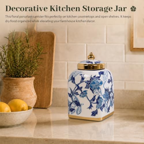 Blue and White Ceramic Tea Canister with Airtight Lid, 10" H Kitchen Decor Jar for Loose Leaf Tea & Coffee Bean Storage, Chinoiserie Decor Ginger Jars for Home Decor, 121 fl oz - Blue Peony - Image 7